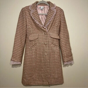VTG Tweed Lolita Kawaii Preppy Light Academia Ruffles Peacoat